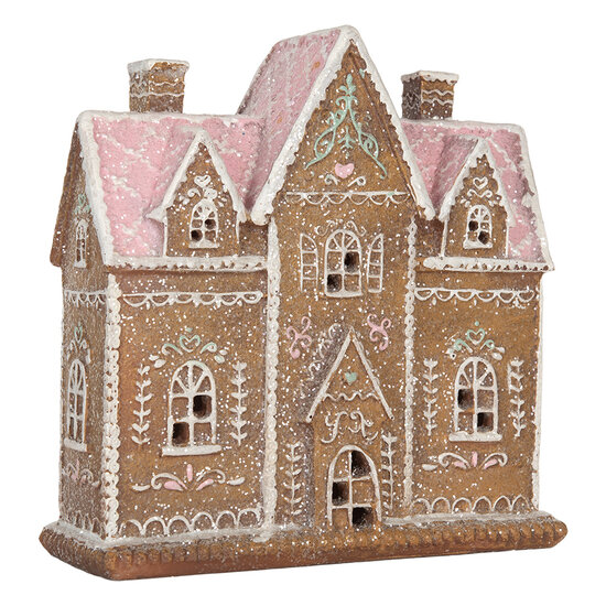 Clayre &amp; Eef | Decoratie Huis met LED Bruin Roze 21x8x20 cm | 6PR5857