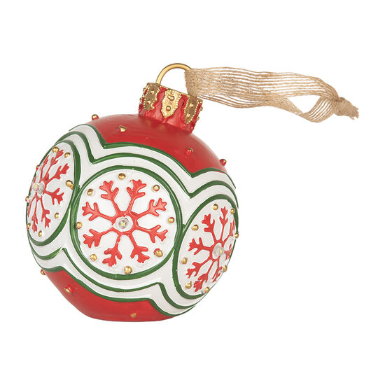Clayre &amp; Eef | Decoratie hanger Kerstbal met LED Rood Wit &oslash; 12x14 cm | 6PR5859