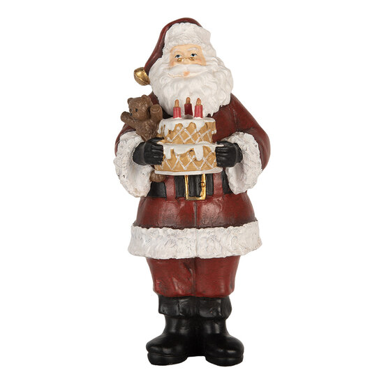 Clayre &amp; Eef | Kerstdecoratie Kerstman met taart Rood Wit 10x10x21 cm | 6PR5862