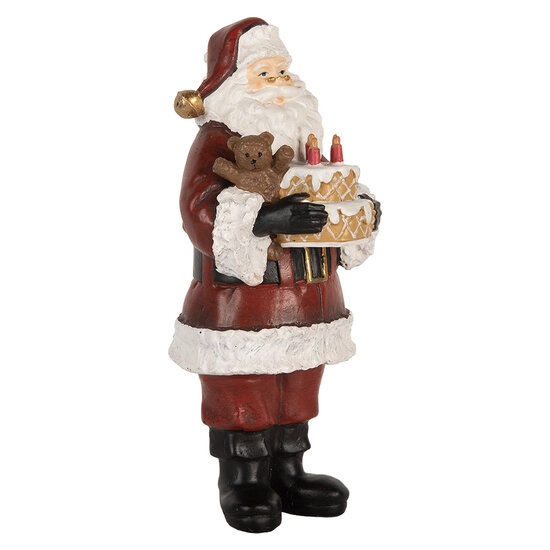 Clayre &amp; Eef | Kerstdecoratie Kerstman met taart Rood Wit 10x10x21 cm | 6PR5862