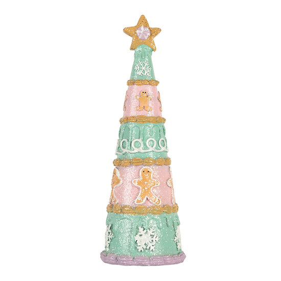 Clayre &amp; Eef | Kerstdecoratie Kerstboom Groen Roze &oslash; 9x25 cm | 6PR5865