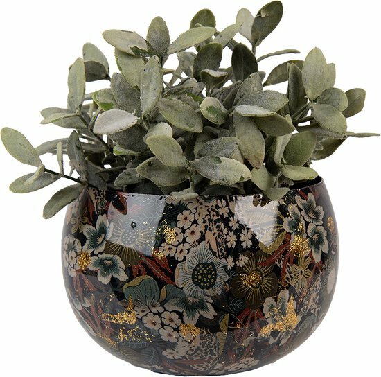 Clayre & Eef | Bloempot Zwart Groen ø 16x12 cm | 65893