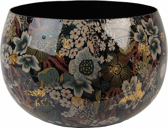 Clayre & Eef | Bloempot Zwart Groen ø 16x12 cm | 65893