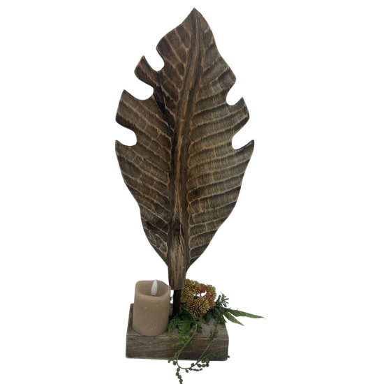 Ornament hout blad veer vintage bruin 46 x 18,5 cm | 821857 | Home Sweet Home | Stoer & Sober Landelijke Woonstijl