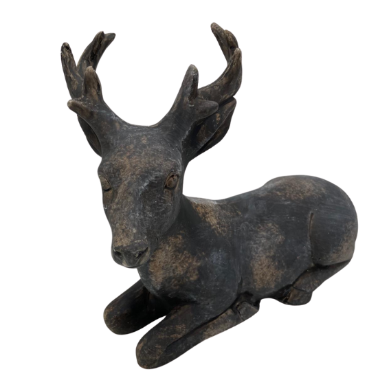 Decoratiebeeld Hert liggend vintage zwart steen maat M 27  x 12 cm | 810088 | Home Sweet Home | Stoer & Sober Woonstijl