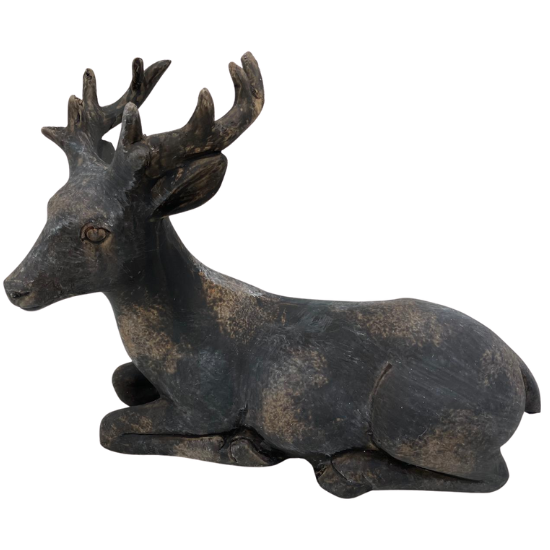 Decoratiebeeld Hert liggend vintage zwart steen maat M 27  x 12 cm | 810088 | Home Sweet Home | Stoer & Sober Woonstijl