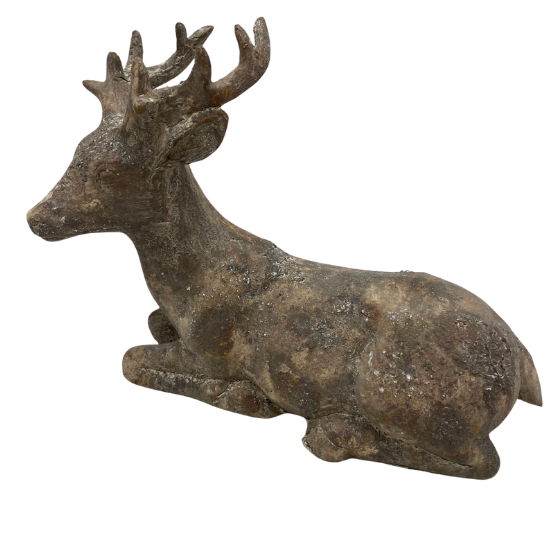 Decoratiebeeld Hert liggend vintage licht bruin steen maat M 27  x 12 cm | 824451 | Home Sweet Home | Stoer &amp; Sober Woonstijl