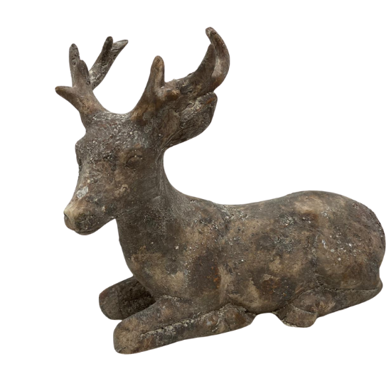 Decoratiebeeld Hert liggend vintage licht bruin steen maat M 27  x 12 cm | 824451 | Home Sweet Home | Stoer &amp; Sober Woonstijl