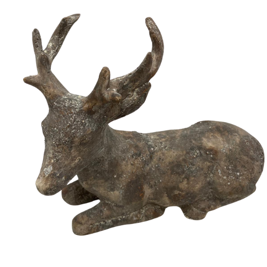 Decoratiebeeld Hert liggend vintage licht bruin steen maat M 27  x 12 cm | 824451 | Home Sweet Home | Stoer &amp; Sober Woonstijl