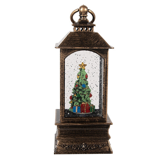 Clayre &amp; Eef | Kerstdecoratie Lantaarn met Kerstboom Bruin 8x8x20 cm / 3xAAA | 66408