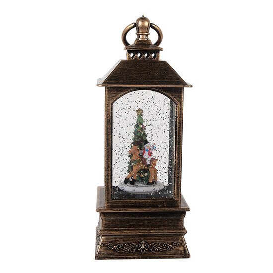 Clayre &amp; Eef | Kerstdecoratie Lantaarn met Kerstboom Bruin 8x8x20 cm / 3xAAA | 66409