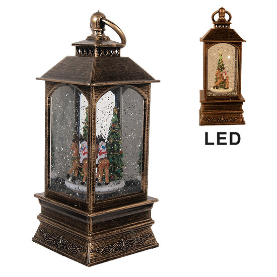 Clayre &amp; Eef | Kerstdecoratie Lantaarn met Kerstboom Bruin 8x8x20 cm / 3xAAA | 66409