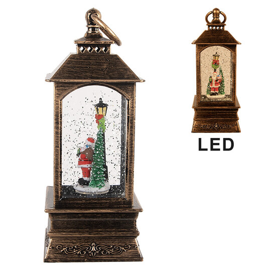Clayre &amp; Eef | Kerstdecoratie Lantaarn met Kerstman Bruin 8x8x20 cm / 3xAAA | 66410