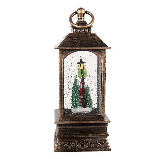 Clayre &amp; Eef | Kerstdecoratie Lantaarn met Kerstman Bruin 8x8x20 cm / 3xAAA | 66410