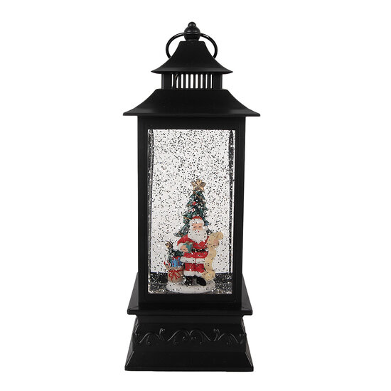 Clayre &amp; Eef | Kerstdecoratie Lantaarn met Kerstman Zwart 10x10x28 cm / 3xAA | 66411