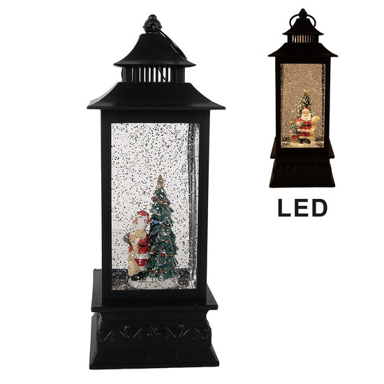Clayre &amp; Eef | Kerstdecoratie Lantaarn met Kerstman Zwart 10x10x28 cm / 3xAA | 66411