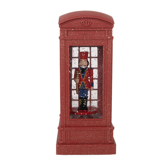 Clayre &amp; Eef | Kerstdecoratie telefooncel met Notenkraker Rood 9x9x21 cm / 3xAAA | 66412