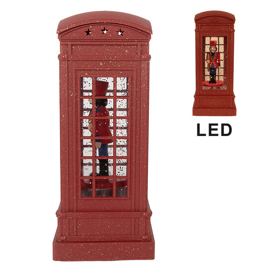Clayre &amp; Eef | Kerstdecoratie telefooncel met Notenkraker Rood 9x9x21 cm / 3xAAA | 66412