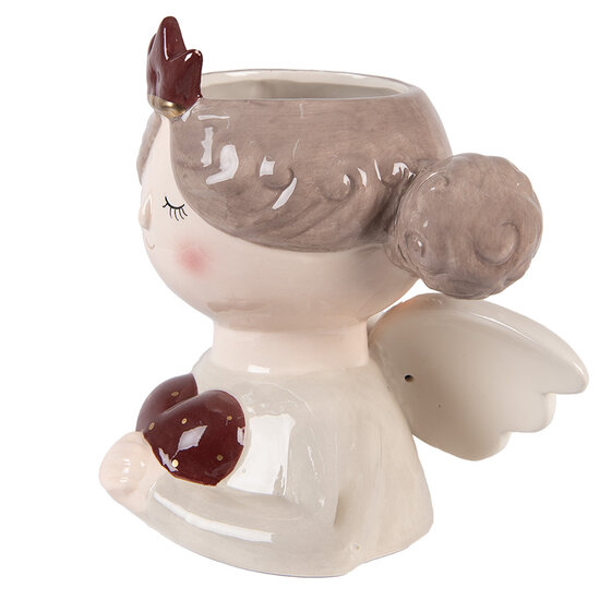 Clayre &amp; Eef | Bloempot Binnen Beige Rood 17x14x17 cm | 6CE2256