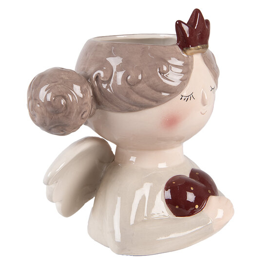 Clayre &amp; Eef | Bloempot Binnen Beige Rood 17x14x17 cm | 6CE2256