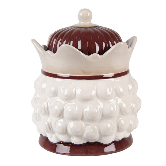 Clayre &amp; Eef | Voorraadpot Deksel Beige Rood &oslash; 16x19 cm | 6CE2257
