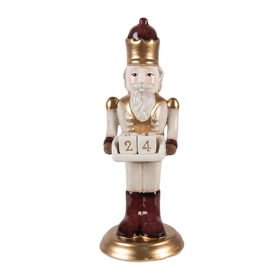 Clayre &amp; Eef | Kerstdecoratie Notenkraker met kalender Beige Rood 10x10x27 cm | 6CE2260