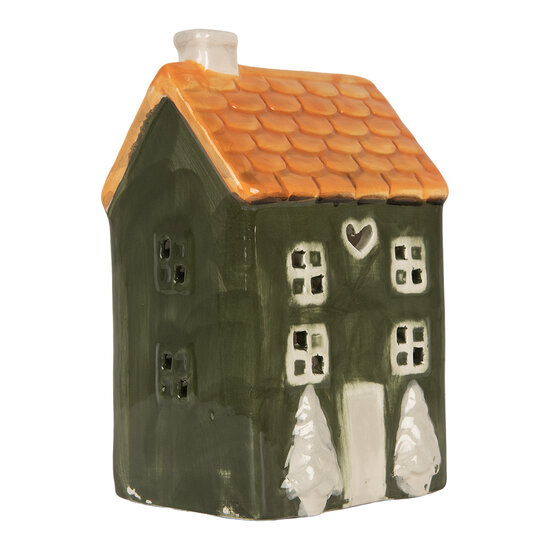 Clayre &amp; Eef | Theelichthouder Kerst Huisje Groen Oranje 9x8x15 cm | 6CE2276