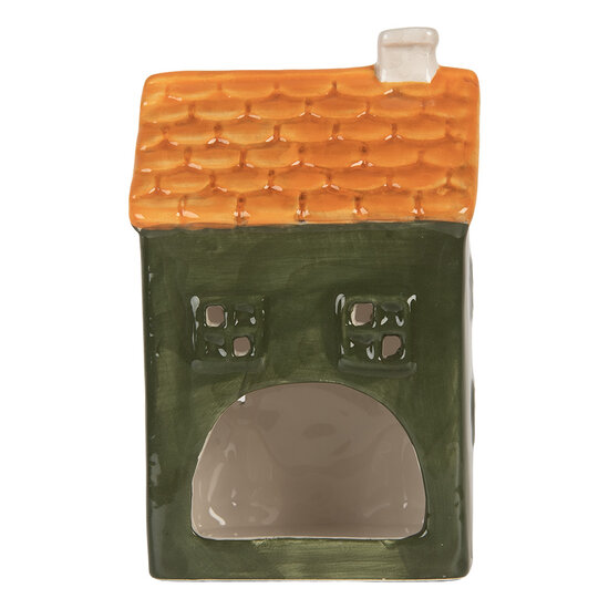 Clayre &amp; Eef | Theelichthouder Kerst Huisje Groen Oranje 9x8x15 cm | 6CE2276