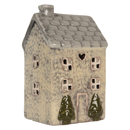 Clayre &amp; Eef | Theelichthouder Kerst Huisje Beige Grijs 9x8x15 cm | 6CE2277