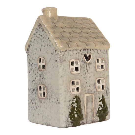Clayre &amp; Eef | Theelichthouder Kerst Huisje Grijs Beige 9x8x15 cm | 6CE2278