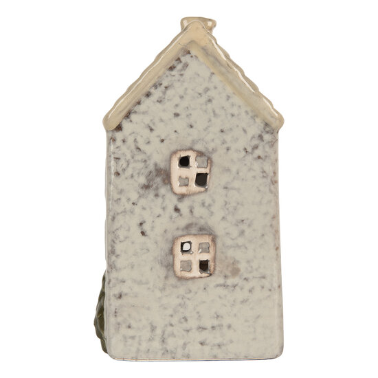 Clayre &amp; Eef | Theelichthouder Kerst Huisje Grijs Beige 9x8x15 cm | 6CE2278