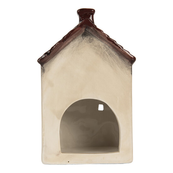 Clayre &amp; Eef | Theelichthouder Kerst Huisje Beige Rood 10x8x15 cm | 6CE2279