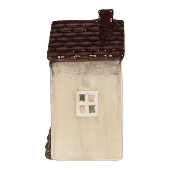 Clayre &amp; Eef | Theelichthouder Kerst Huisje Beige Rood 10x8x15 cm | 6CE2279