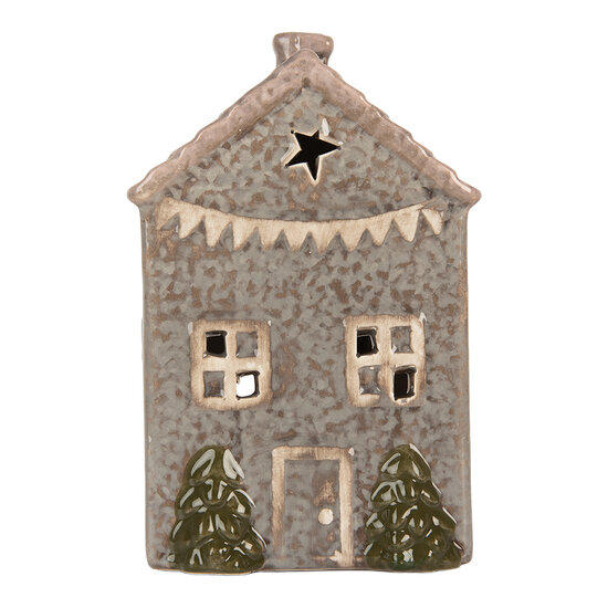 Clayre &amp; Eef | Theelichthouder Kerst Huisje Blauw Roze 10x8x15 cm | 6CE2280