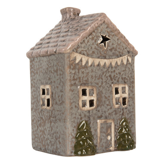 Clayre &amp; Eef | Theelichthouder Kerst Huisje Blauw Roze 10x8x15 cm | 6CE2280