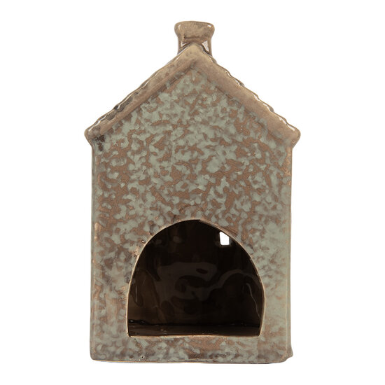 Clayre &amp; Eef | Theelichthouder Kerst Huisje Groen Beige 10x8x15 cm | 6CE2281