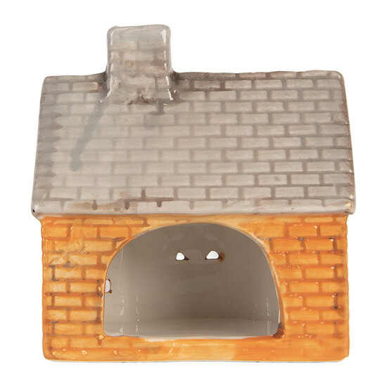 Clayre &amp; Eef | Theelichthouder Kerst Huisje Oranje Beige 13x8x14 cm | 6CE2283