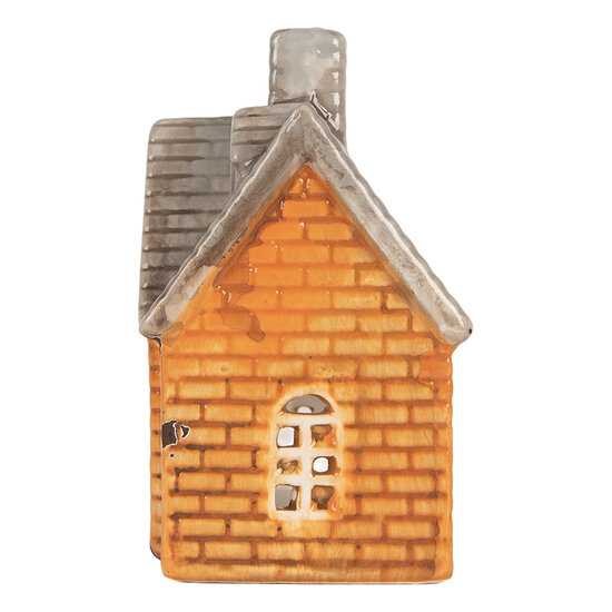 Clayre &amp; Eef | Theelichthouder Kerst Huisje Oranje Beige 13x8x14 cm | 6CE2283