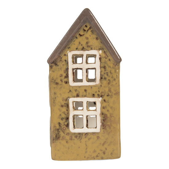 Clayre &amp; Eef | Theelichthouder Kerst Huisje Groen Bruin 10x7x14 cm | 6CE2286