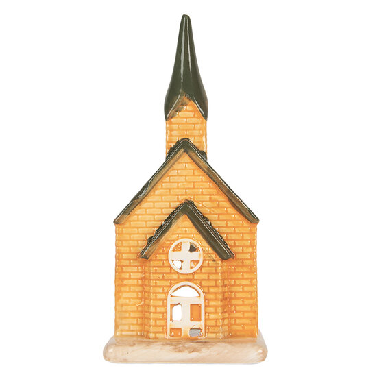 Clayre &amp; Eef | Theelichthouder Kerst Huisje Oranje Groen 9x8x21 cm | 6CE2287