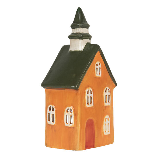 Clayre &amp; Eef | Theelichthouder Kerst Huisje Oranje Groen 10x7x21 cm | 6CE2288