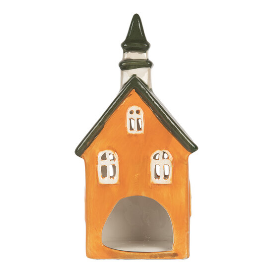 Clayre &amp; Eef | Theelichthouder Kerst Huisje Oranje Groen 10x7x21 cm | 6CE2288