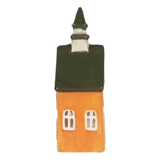 Clayre &amp; Eef | Theelichthouder Kerst Huisje Oranje Groen 10x7x21 cm | 6CE2288