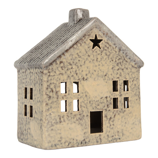 Clayre &amp; Eef | Theelichthouder Kerst Huisje Beige Grijs 13x8x15 cm | 6CE2289
