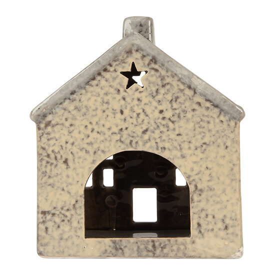 Clayre &amp; Eef | Theelichthouder Kerst Huisje Beige Grijs 13x8x15 cm | 6CE2289