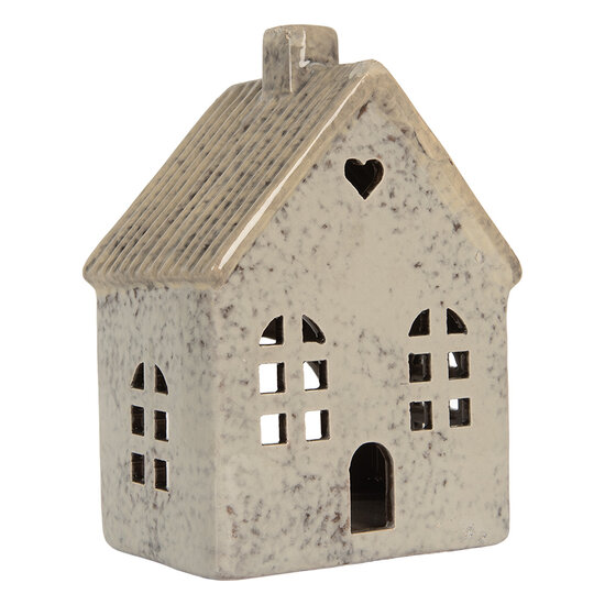 Clayre &amp; Eef | Theelichthouder Kerst Huisje Grijs Beige 11x7x16 cm | 6CE2290