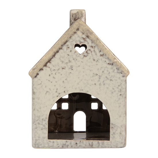 Clayre &amp; Eef | Theelichthouder Kerst Huisje Grijs Beige 11x7x16 cm | 6CE2290