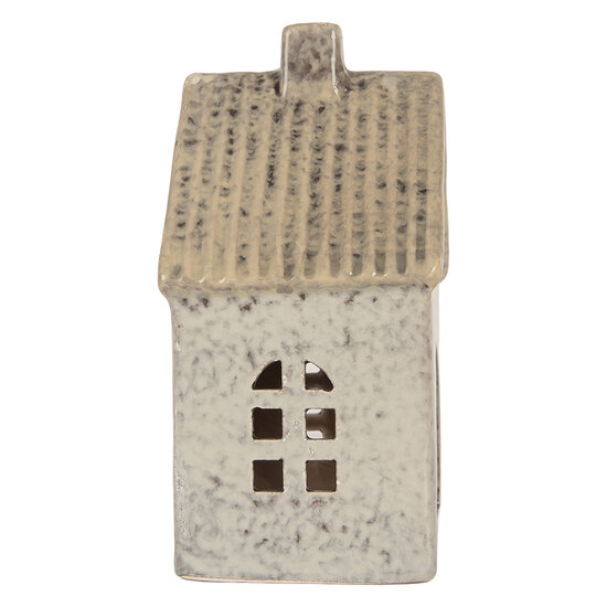 Clayre &amp; Eef | Theelichthouder Kerst Huisje Grijs Beige 11x7x16 cm | 6CE2290