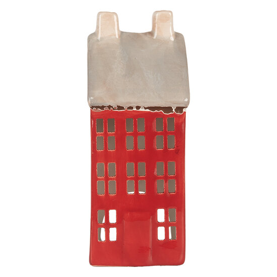 Clayre &amp; Eef | Theelichthouder Kerst Huisje Rood Grijs 7x7x18 cm | 6CE2294
