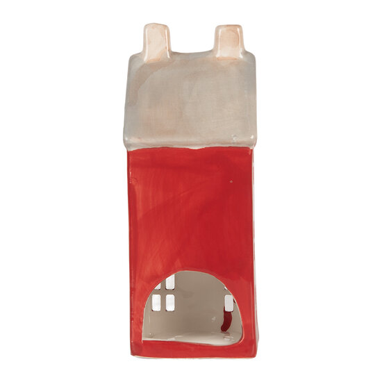 Clayre &amp; Eef | Theelichthouder Kerst Huisje Rood Grijs 7x7x18 cm | 6CE2294